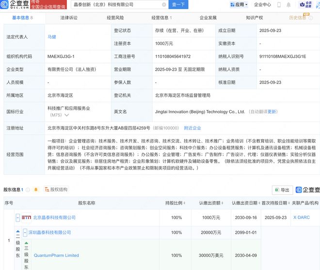 晶泰控股布局北京，成立創新科技公司深耕設備租賃市場
